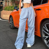 Y2K Baggy Cargo Pants Women Streetwear Baggy Elastic High Waist Sweatpants Harajuku Hip Hop Straight Wide Leg Pants Black Blue