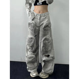 Vintage Baggy Cargo Jeans Women Y2k America Retro Hip Hop Oversized Ripped Denim Pants Trashy Grunge Aesthetic Trousers