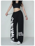 DERMEARNE Korean Y2K Streetwear White Jogging Sweatpants Women Harajuku Sports Pants Oversized Hip Hop Letter Wide Leg Trousers