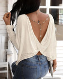 Women's Autumn Winter Blouse New Chain Strap Twisted Sexy Backless Waffle Knit Top Solid Color Long Sleeve Knitted Sweater