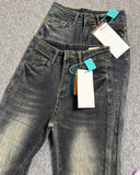 DERMEARNE Gothic Washed Denim Flare Pants Women Autumn Streetwear Slim Black Grey High Waisted Jeans Vintage Long Pants Y2k Clothes