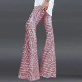 DERMEARNE Sequin High Waist Skinny Flare Pants Streetwear Wild Basic Slim 2025 Trend Patchwork Casual Summer New Women's Pants