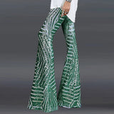 DERMEARNE Sequin High Waist Skinny Flare Pants Streetwear Wild Basic Slim 2025 Trend Patchwork Casual Summer New Women's Pants