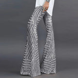 DERMEARNE Sequin High Waist Skinny Flare Pants Streetwear Wild Basic Slim 2025 Trend Patchwork Casual Summer New Women's Pants