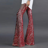 DERMEARNE Sequin High Waist Skinny Flare Pants Streetwear Wild Basic Slim 2025 Trend Patchwork Casual Summer New Women's Pants