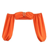 DERMEARNE Sexy Bikini Top Skirt Set Women Long Lantern Sleeve Off Shoulder Cropped Tops Pleated Split Skirts 2025 Summer Lady Beach Outfit