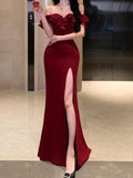 DERMEARNE Sexy Bodycon Long Dresses for Women Wedding Evening Party Prom Robe Ruffles Slash Neck High Split Hollow Out Summer New Vestido