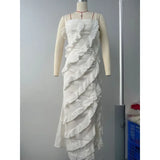 DERMEARNE Sexy Fashion Strap Halter Backless Off Shoulder Evening Gala Long Maxi Dress Prom Gown Summer Elegant Women Ruffle Party Dress