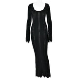 DERMEARNE Sexy Knitted Hollow Out Long Sleeve Beach Maxi Dress Women Holiday Outfit Elegant Off Shoulder Slim Dress Summer Evening Vesidos