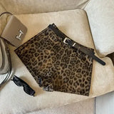 DERMEARNE Sexy Leopard Print PU Leather Shorts Women Black High Waist Leather Shorts with Belt