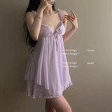 DERMEARNE Sexy Pajamas Women's Nightgowns 2025 New Ruffles Lace with Chest Pad Cushion Suspender Pajama Dress Night Sleepwear Lingerie