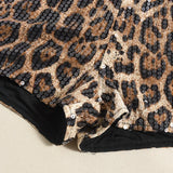 DERMEARNE Sexy Sequined Beaded Shorts Women's New Leopard Print Elastic Hot Pants Booty Shorts