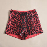 DERMEARNE Sexy Sequined Beaded Shorts Women's New Leopard Print Elastic Hot Pants Booty Shorts