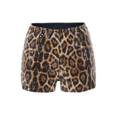 DERMEARNE Sexy Sequined Beaded Shorts Women's New Leopard Print Elastic Hot Pants Booty Shorts