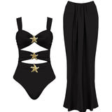 DERMEARNE Sexy Starfish Bikini Set With Skirt Women Two-Pieces Swimsuit 2025 New High Fork Skirt Set Biquini Swimwear For Girl Clothing