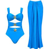 DERMEARNE Sexy Starfish Bikini Set With Skirt Women Two-Pieces Swimsuit 2025 New High Fork Skirt Set Biquini Swimwear For Girl Clothing