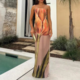 DERMEARNE Sexy Strapless Backless Printed Long Dress Women Fashion Sleeveless Off Shoulder Vestidos 2025 Summer Lady Party Evening Robes