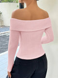 DERMEARNE Sexy White Pink Red Flat-neck Sweater Base with Feminine Collarbone Off-the-shoulder Sweater for Slimming Out Wear