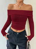 DERMEARNE Sexy White Pink Red Flat-neck Sweater Base with Feminine Collarbone Off-the-shoulder Sweater for Slimming Out Wear