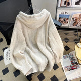 Korean Knitted Hooded Sweater Women Fall Winter Long Sleeved Warm Buttons Loose Pullover Solid Harajuku Lazy Sprots Sweatshirt