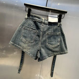 2024 New Harajuku Hot Women Shorts Street Sexy Girl Retro Washed Biker Workwear Denim Shorts High Waist A Line Pants Streetwear
