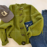 Vintage Soft Supple Round Neck Sweater Knitted Cardigan Jacket For Women Spring Autumn Idle Style Top