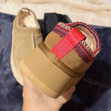 2024 HOT Real Suede Leather Women Snow Boots Waterproof Wool Fur Lined Slip-on Warm 4CM Platfrom Slippers Plus Size 45