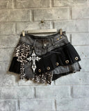 DERMEARNE Y2K American wasteland style retro hottie leopard print irregular layered cake skirt spliced A-line ruffled low-waisted skirt