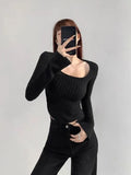 Streetwear Cropped Slim Sweaters Women Casual Sexy Square Knitted Jumpers Fall American Long Sleeve High Quality Pullovers