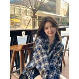 XEJ Plaid Shirt Lazy Style Retro Loose Shirt Cardigan Female Women's Shirt Coat Long Sleeve Autumn Spring Clothes South Korea