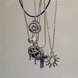 Goth Irregular Heart Cross Vortex Pendant Snake Rope Chain Necklace For Women Men Grunge Y2K 90s Punk Halloween EMO Accessories