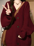 DERMEARNE Simplicity Solid Color Knitting Cardigan Coat Women Autumn Winter V-neck Long Sleeve Sweater Sweet All-match Trend Knitwear Tops