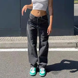 DERMEARNE Women Wide Leg Baggy Jeans Lady Vintage Y2K Punk Low Rise Waist Loose Denim Pants Streetwear Fashion Trashy Long Skater Trousers