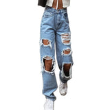 DERMEARNE Ripped Vintage Woman's Jeans Distressed  Streetwear Hole Hip Hop High Waist Pants Fashion Straight Denim Trousers Summer Jean