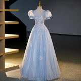 DERMEARNE Customized Ball Gown Evening Dresses Puff Sleeves Appliques Prom Birthday Party Gowns Formal Vestido De Noche