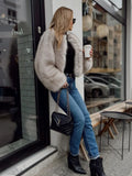 DERMEARNE Fashion Faux Fur Jacket Coat Women Warm Fluffy Loose Long Sleeve V-neck Female Cardigan 2025 Winter Solid Lady Street Outwear