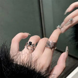 Gothic Punk Spider Webs Zircon Adjustable Ring Women Black Crystal Dark Animal Rings Hip Hop Fashion Party Finger Jewelry