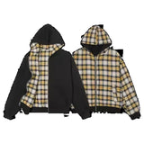 DERMEARNE Casual Retro High Street Plaid Zipper Hoodie Women American Y2k Harajuku Fashion Brand Clothing Casual Oversized Sweatshirt Men