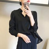 DERMEARNE All-match Satin Finish Shirts And Blouses Women Clothing Casual Top OL Long Sleeve Button Elegant Shirts French Solid Blouses