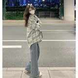 XEJ Plaid Shirt Elegant and Youth Woman Blouses Camisa Denim Women's Shirt 2023 New Blouse Korean Style Women's Clothing Spring