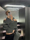 Slash Neck Women Ins Vintage Halter Sweaters Fashion Y2k Aesthetic Knitted Solid Jumpers Sexy Slim Zipper Chic Layered Pullovers