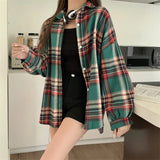 DERMEARNE Plaid Shirt Women Autumn Long Sleeve Top Female Vintage Fashion Single Breasted Blouse Ladies Preppy Style Loose Check Shirts