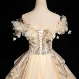 DERMEARNE 2026 New Women's Summer Champagne Mesh Embroidered One Shoulder Evening Dress Fashionable and Sweet Banquet Pendant Puff Skirt