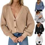 DERMEARNE Simple Apparel Knitted Sweater Cardigan Women's Autumn Solid Color Long Sleeve Polyester Single-Breasted Women Sweater Oversize