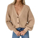 DERMEARNE Simple Apparel Knitted Sweater Cardigan Women's Autumn Solid Color Long Sleeve Polyester Single-Breasted Women Sweater Oversize