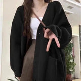 DERMEARNE Simplicity Solid Color Knitting Cardigan Coat Women Autumn Winter V-neck Long Sleeve Sweater Sweet All-match Trend Knitwear Tops
