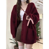 DERMEARNE Simplicity Solid Color Knitting Cardigan Coat Women Autumn Winter V-neck Long Sleeve Sweater Sweet All-match Trend Knitwear Tops