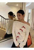 DERMEARNE Skew Collar Off Shoulder Knitted Tops Women 2025 Spring Autumn New Bottoming Pullovers Y2k Long Sleeve Slim Fit Sweaters