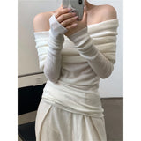 DERMEARNE Slash Neck Sweater Women Tops Knitted Slim Basic All-match Sexy Elegant Off Shoulder Autumn Winter Long Sleeve Pullovers Female