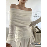 DERMEARNE Slash Neck Sweater Women Tops Knitted Slim Basic All-match Sexy Elegant Off Shoulder Autumn Winter Long Sleeve Pullovers Female